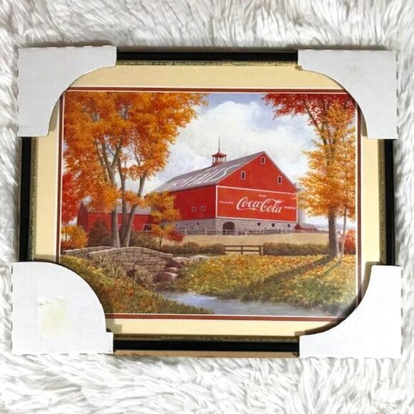 NWOT Vintage Coca-Cola Ruby Falls Black Gold Trim Matted Glass Framed Print - Picture 1 of 10